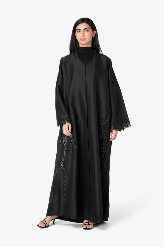 AMAALEEY Deep Lace & Beaded Abaya