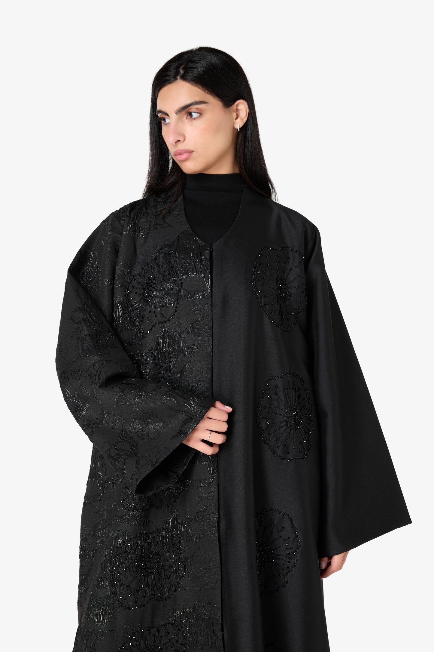 AMAALEEY | Asymmetrical Floral Embroidered Abaya