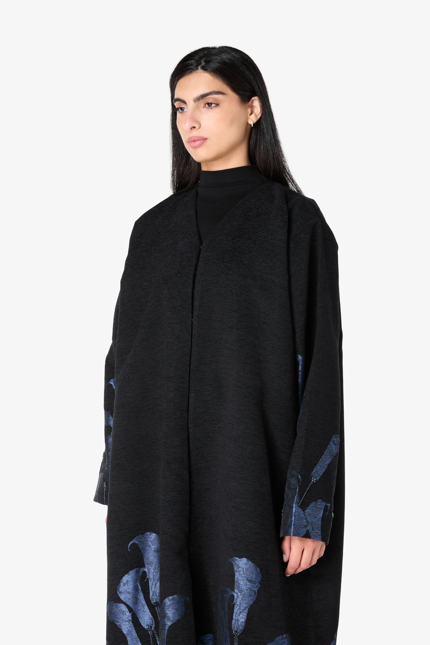 AMAALEEY | Blue Calla Lily Design Black Abaya