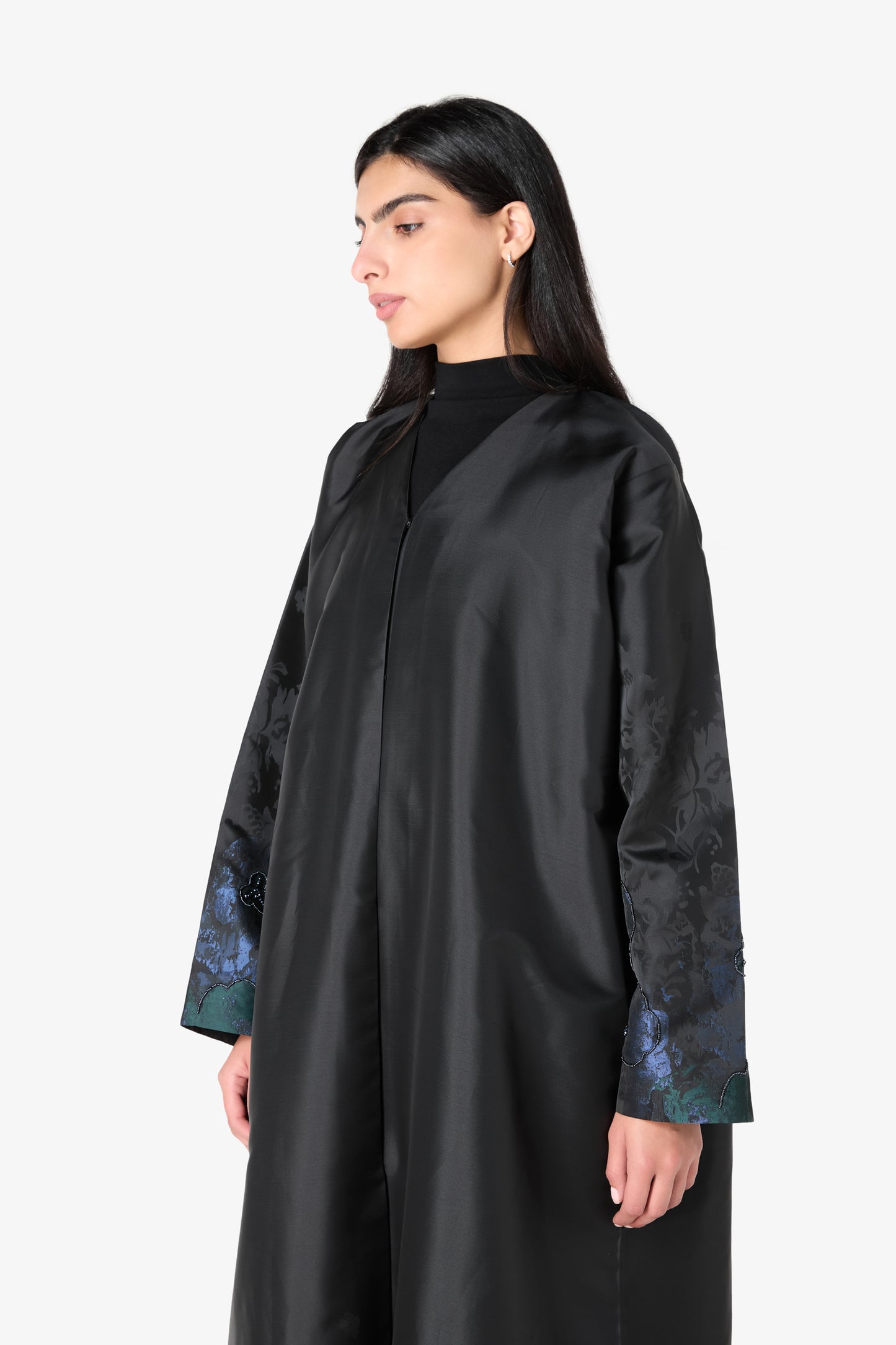 AMAALEEY | Three-Tone Floral Design Black Abaya