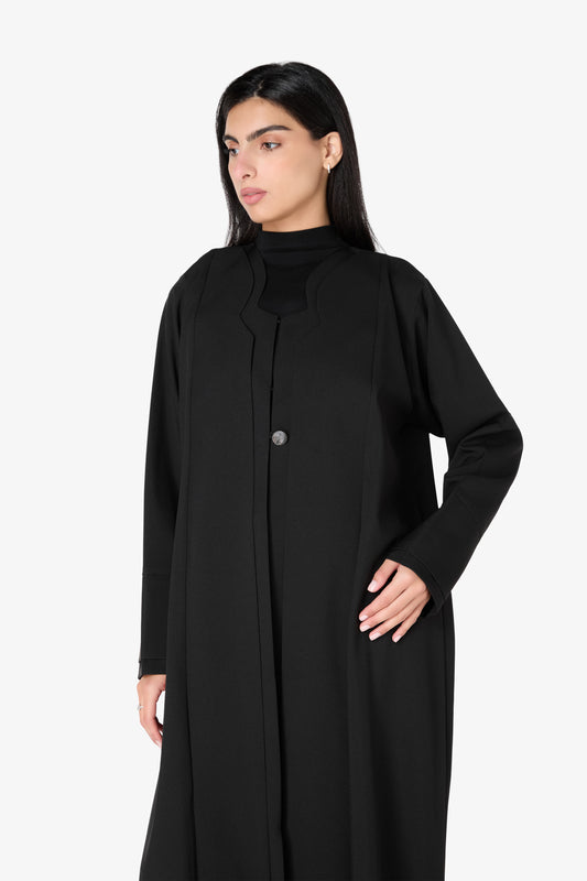 AMAALEEY | Black Layered Shell-Button Abaya