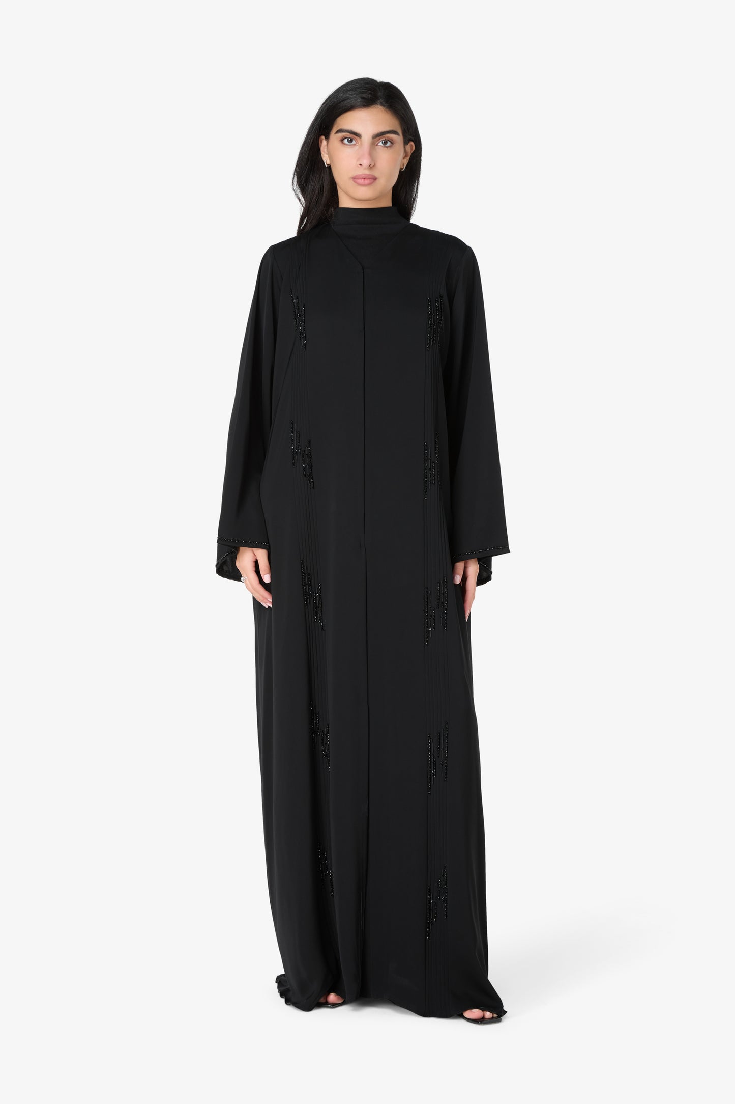 AMAALEEY | Simple Black Beaded Abaya