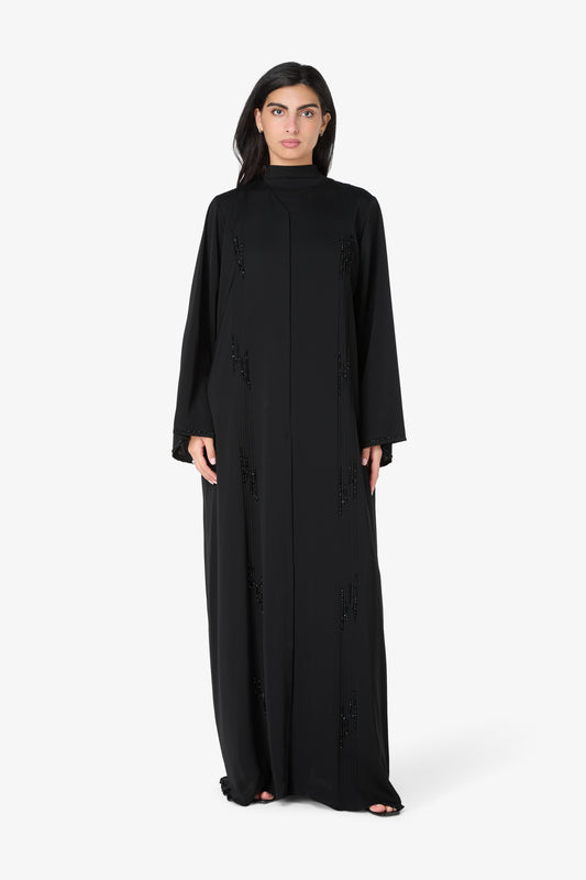 AMAALEEY | Simple Black Beaded Abaya