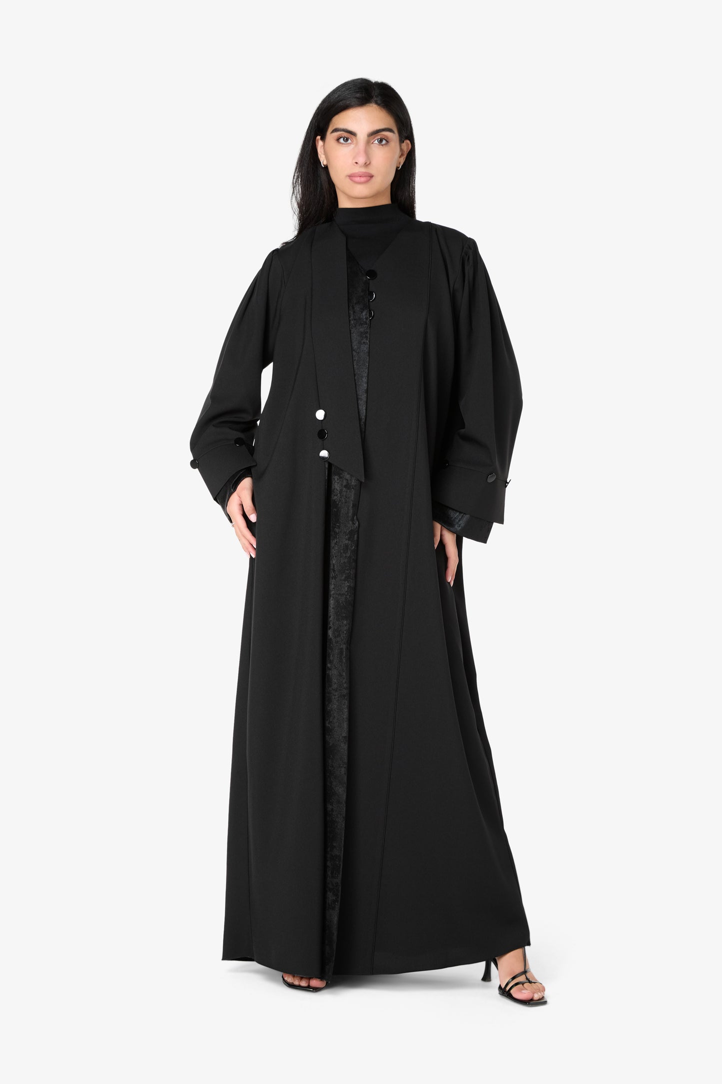 AMAALEEY | Black Button Abaya