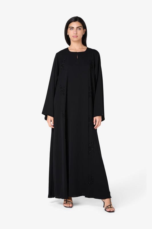Elegant Pintuck & Beaded Black Abaya