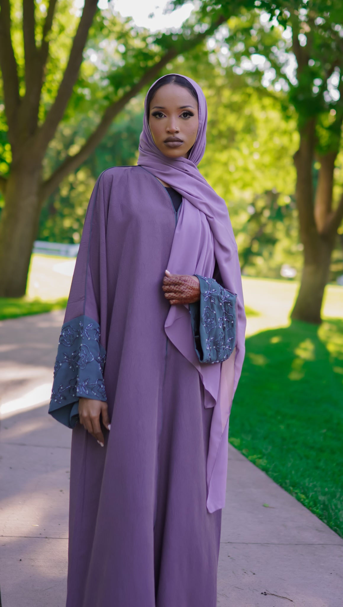 Modest Muslim Women Dubai Open Nida Abaya Dress with Headscarf