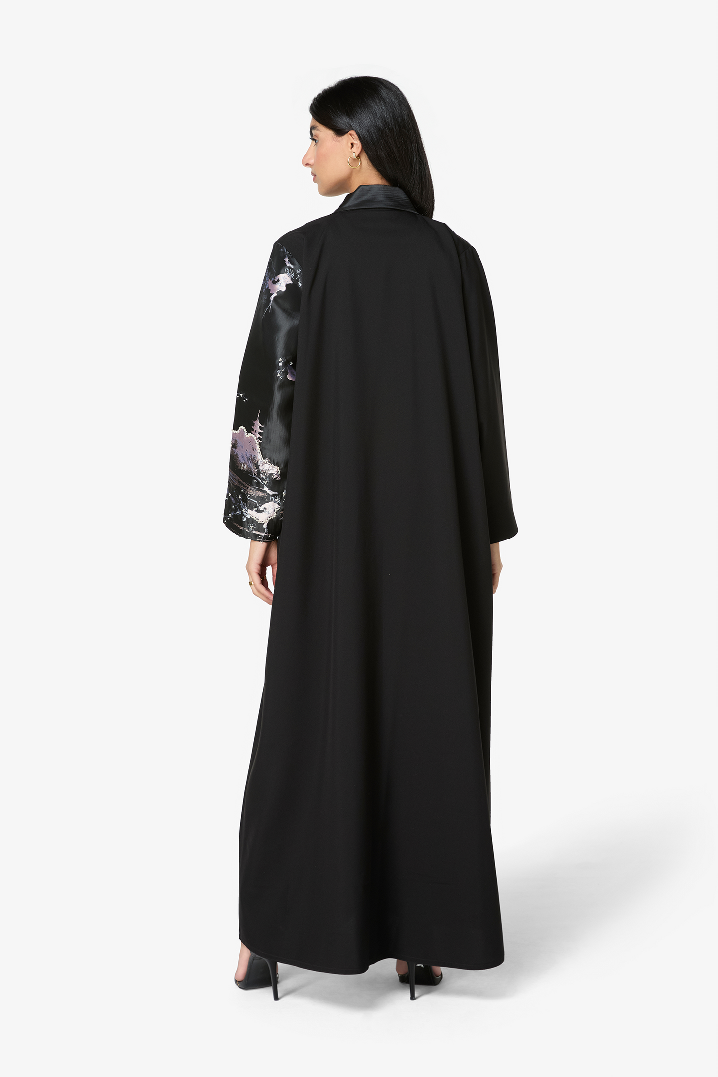 Modern Black Abaya with Abstract Satin Accents