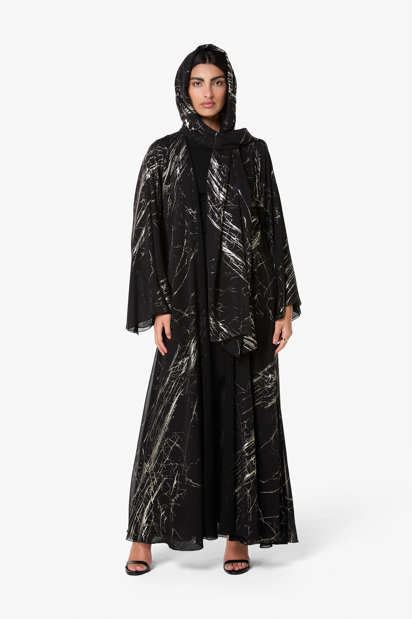 Black Marble Print Abaya with Matching Headscarf