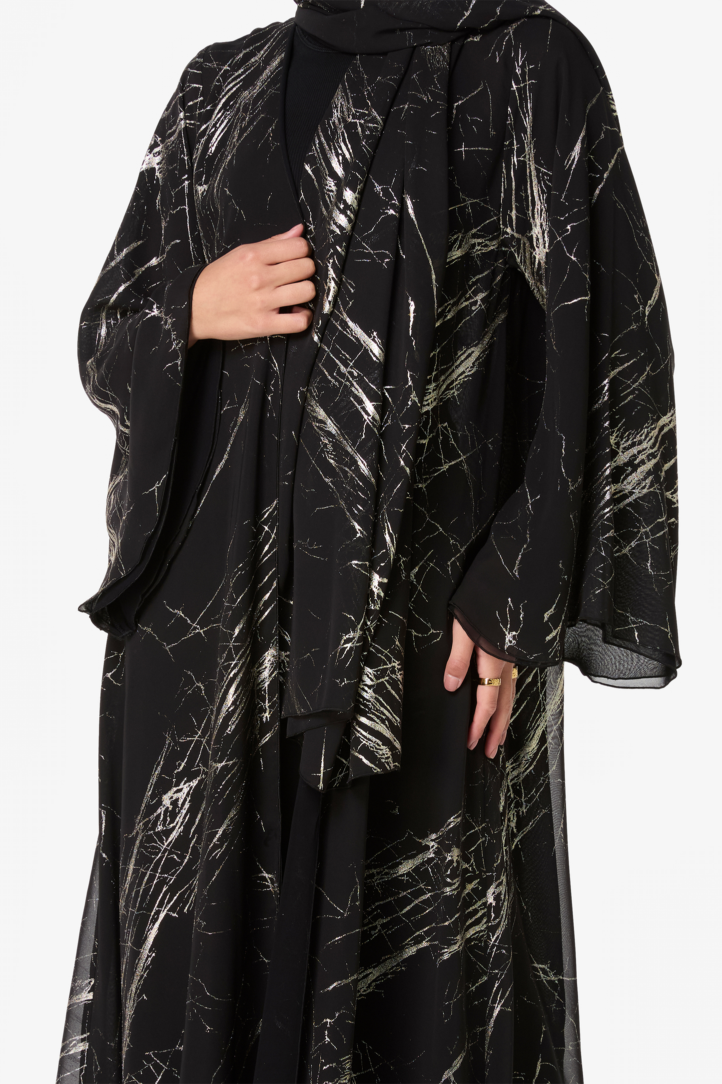 Black Marble Print Abaya with Matching Headscarf