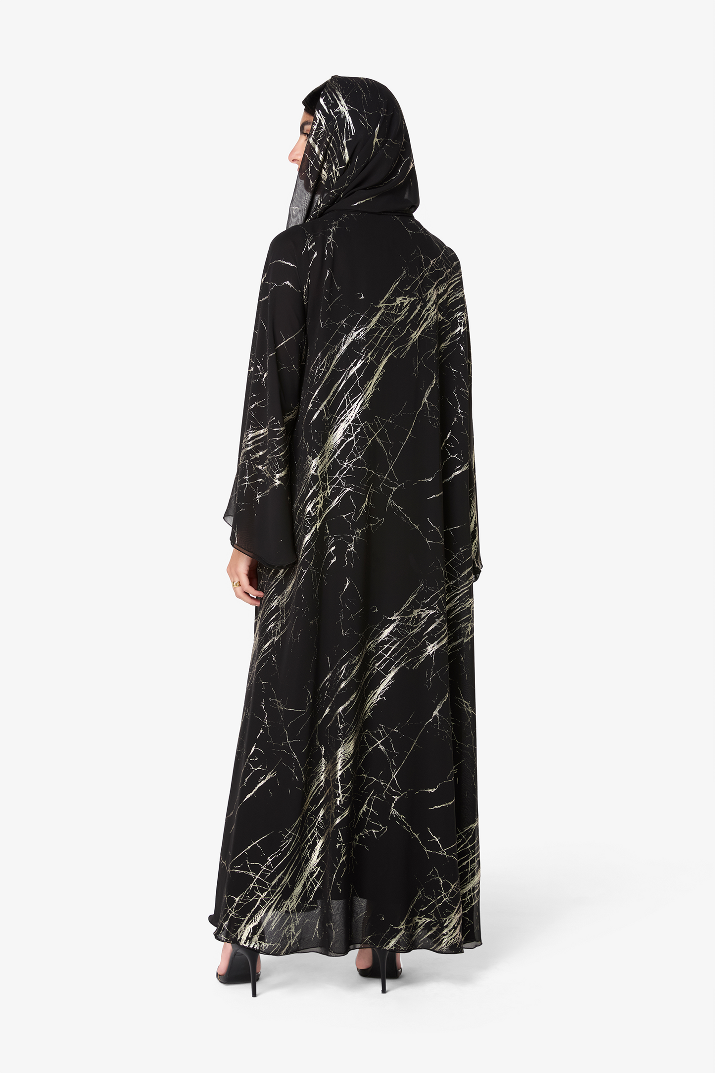 Black Marble Print Abaya with Matching Headscarf