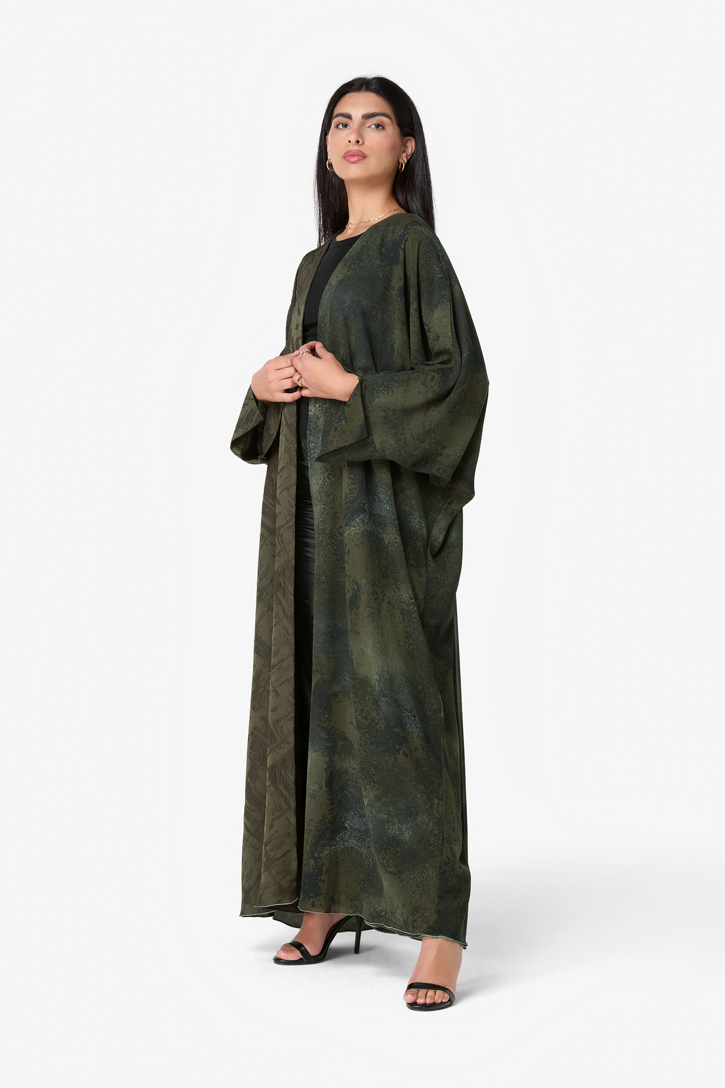 Olive Green Textured Abaya